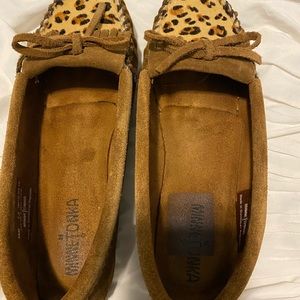 Minnetonka leather loafers, cheetah toe